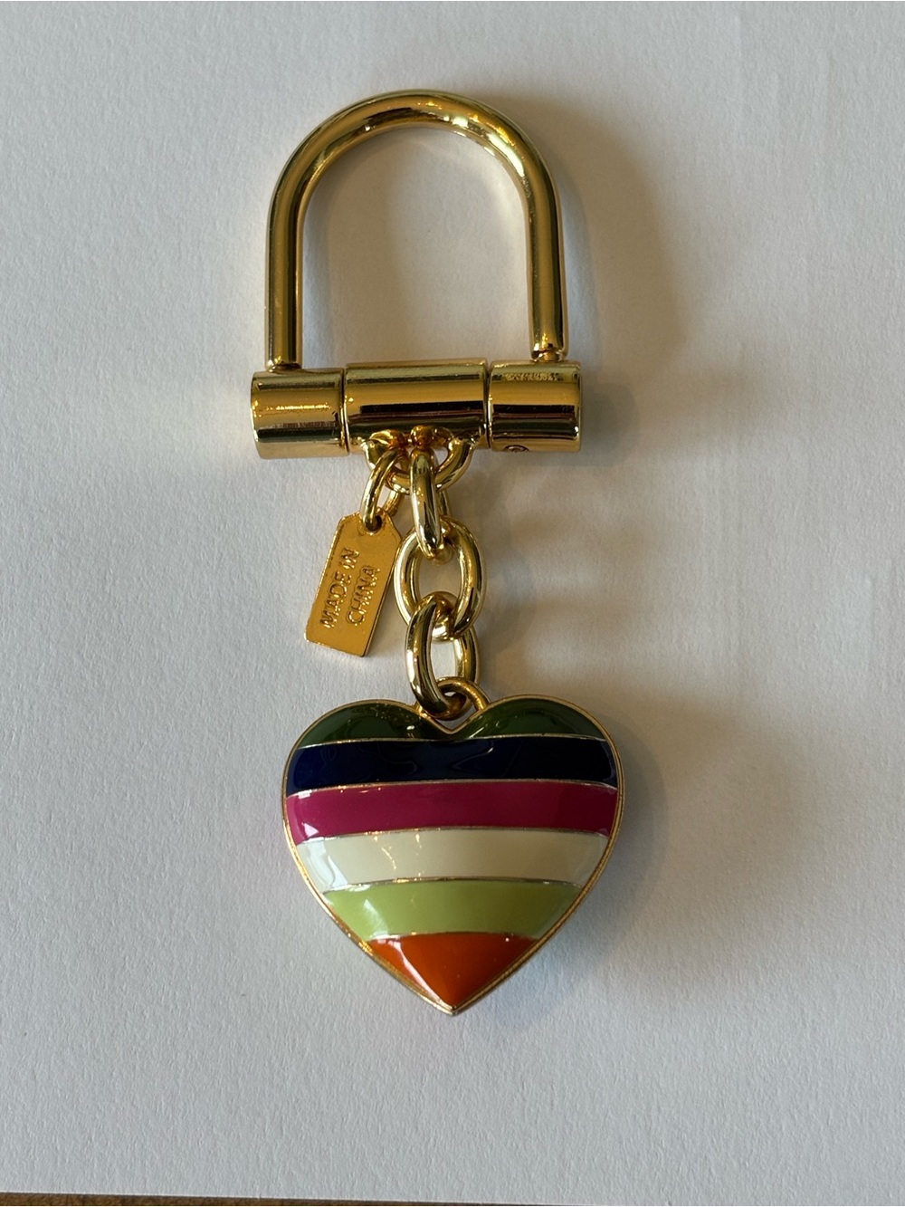 Coach Legacy Gold Multicolor Heart Striped 3D Puffy Key Fob Bag Charm Keychain - Picture 4 of 4